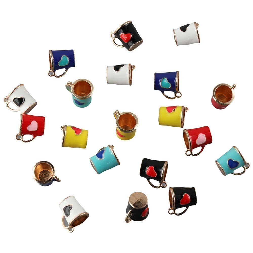 4863 20Pcs 6 Styles Enamel Mini Coffee Cup Charms with Love Heart,Mini Tea